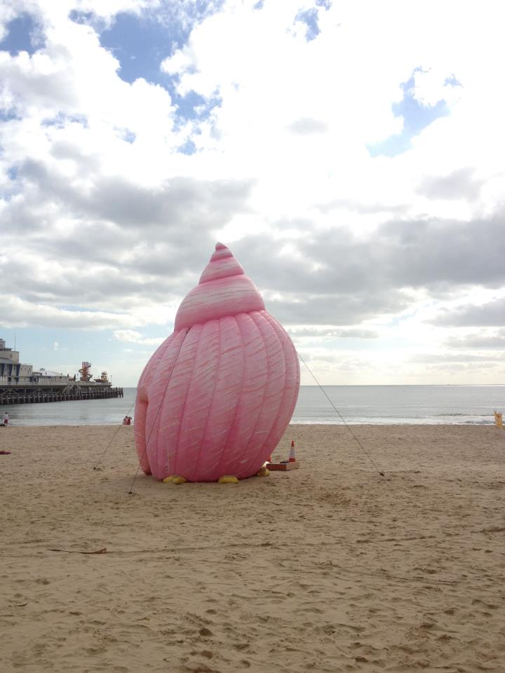 Huge inflatable shell on beach