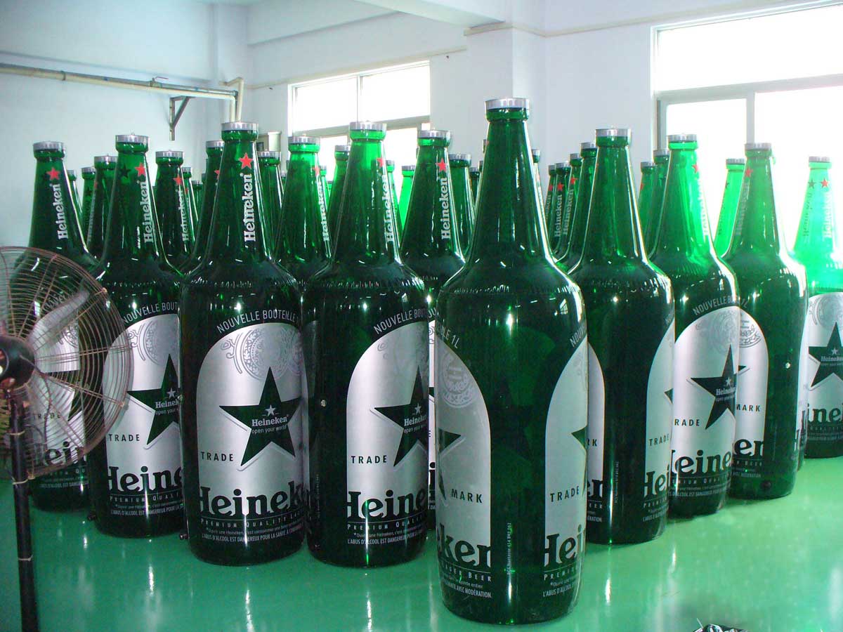 Giant inflatable Heineken beer bottles