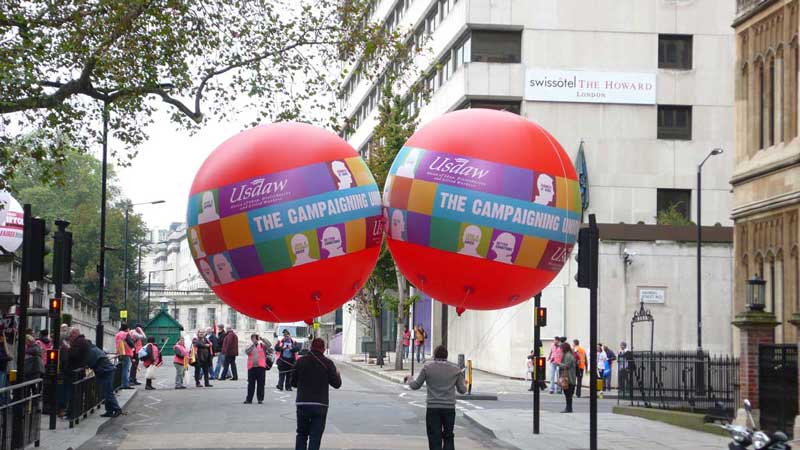 Usdaw parade balloons on London's Embankment