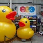 Giant and large inflatable yellow ducks in our workshop