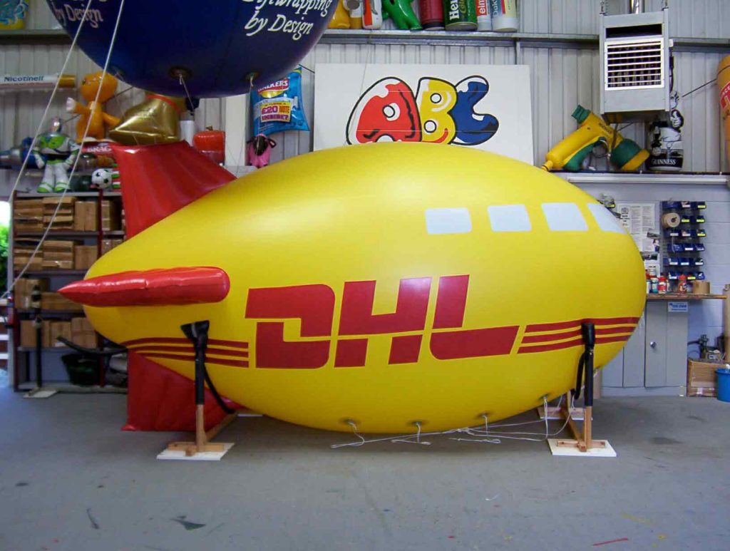 Custom yellow DHL Blimp by ABC Inflatables