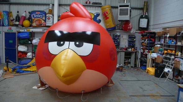 inflatable angry bird in workshop