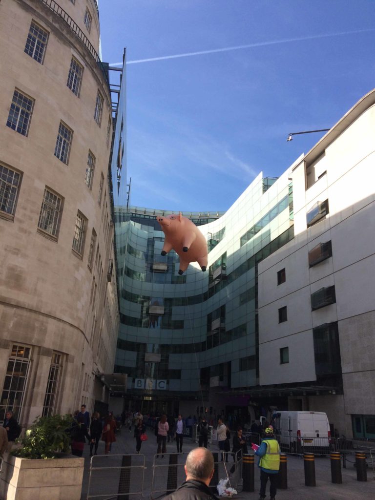 pink floyd pig flying outside BBC