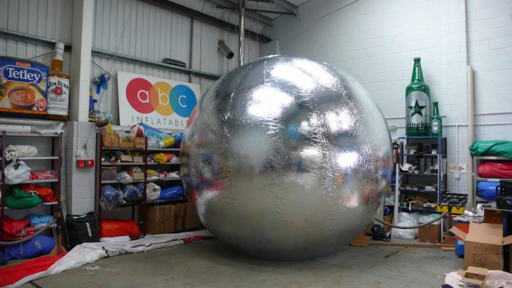 giant silver inflatable mirror balls sphere