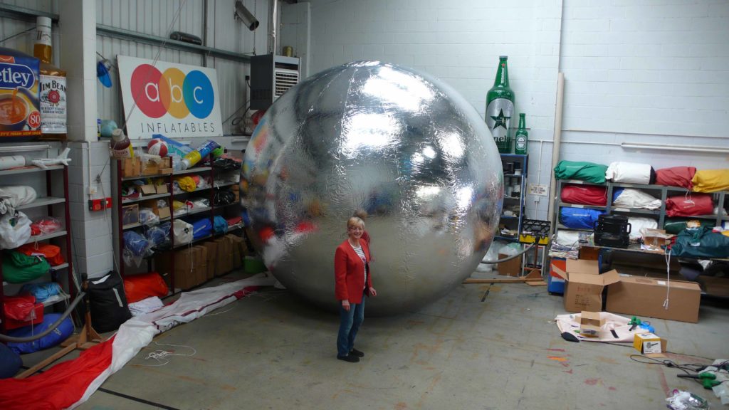 one of the inflatable mirror balls in workshop