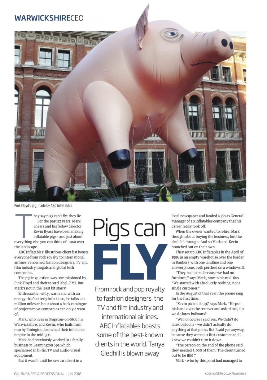 cotswold life article with Pink Floyd pig
