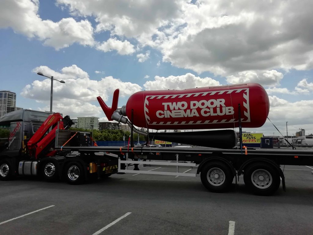 inflatable fire extinguisher on truck
