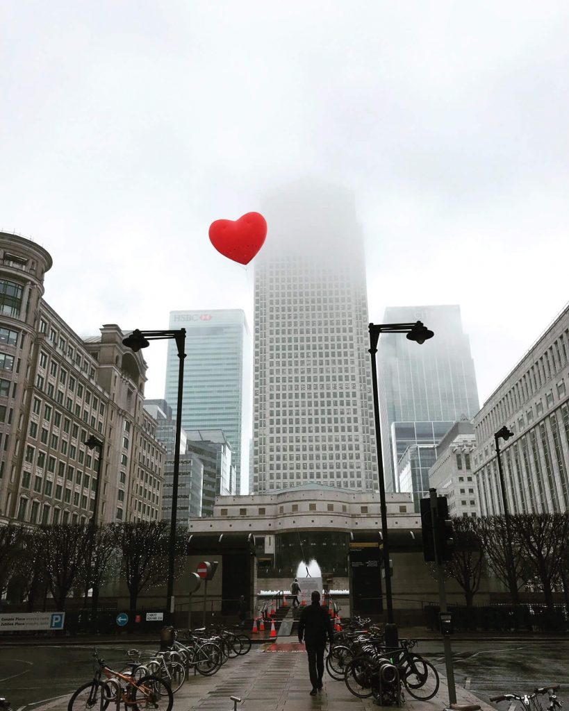 cabot square with flying chubby heart