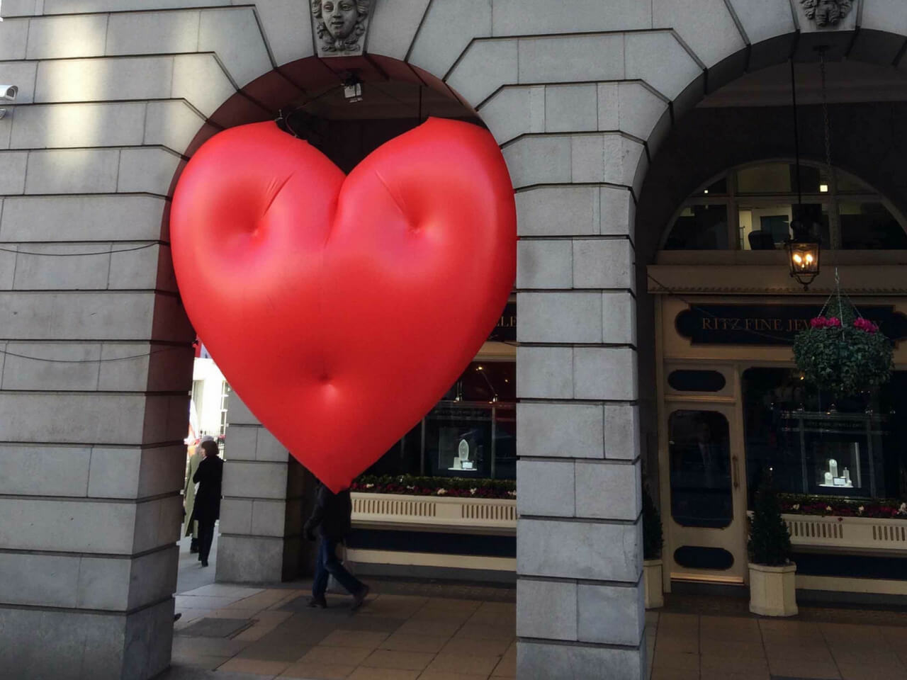 inflatable chubby heart squashed in archway