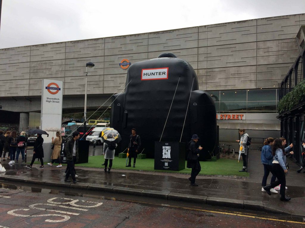 Black Hunter backpack inflatable at Shoreditch station