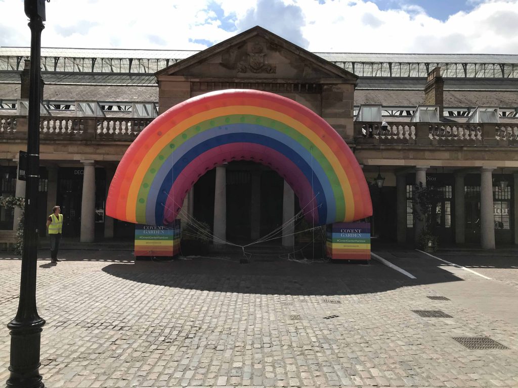 rainbow in front of Covent Garden entrance